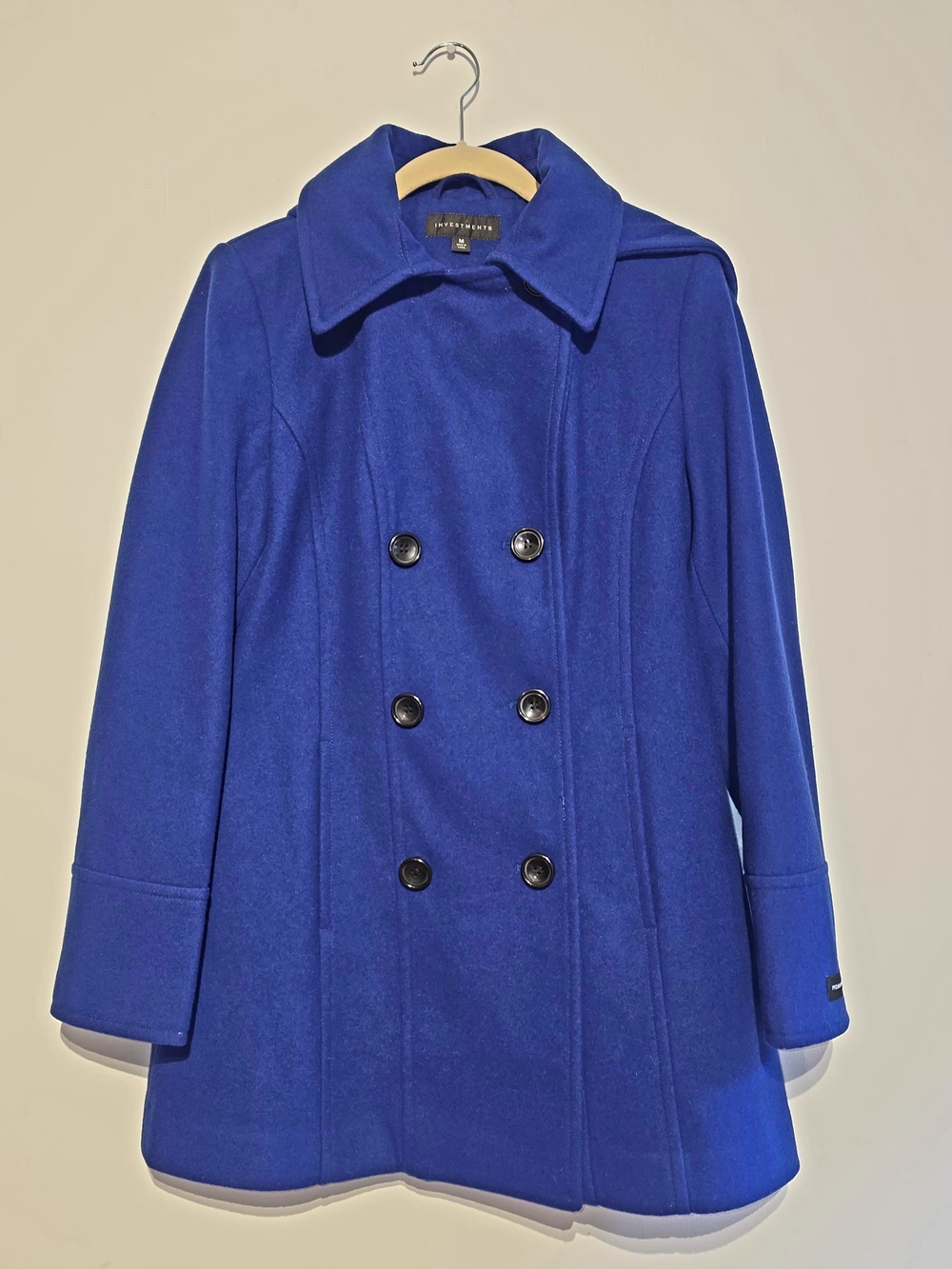 Investments Cobalt Blue Virgin Wool Blend Peacoat Hooded Coat Size M